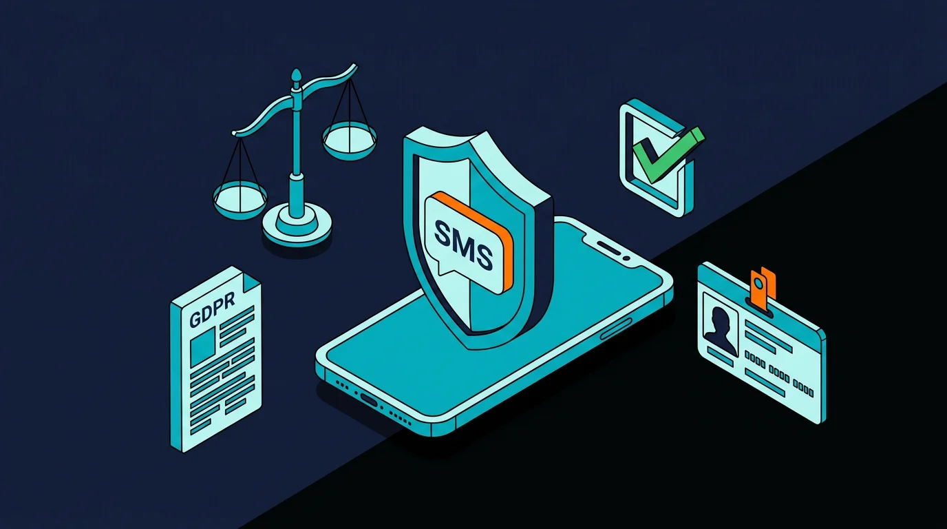 Smartphone protege par un bouclier symbolisant la conformite RGPD et l'opt-in du SMS professionnel