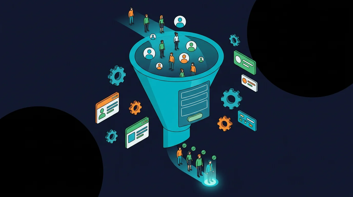 Entonnoir de conversion convertissant les visiteurs d'un site web en leads qualifies pour le commerce